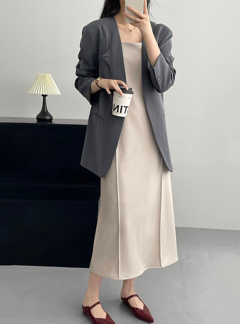 [Korean Style] Minimalistic Square Neck Basics Camisole Dress