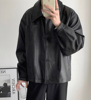 [Korean Style] Pomp Oversized Leather Jackets