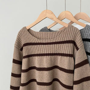 [Korean Style] 3 Colors Versatile Loose Fit Striped Sweater