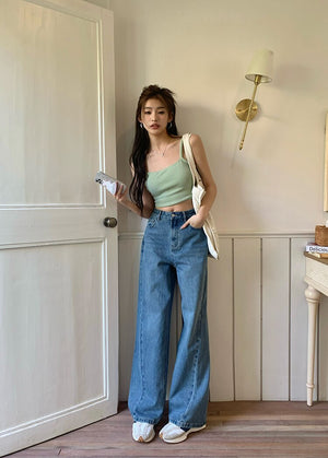 [Korean Style] Vintage Wash High Rise  Wide Leg Flare Jeans