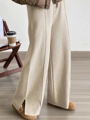 [Korean Style] High Quality Cozy Knitted Drawstring Wide Leg Pants w Slit