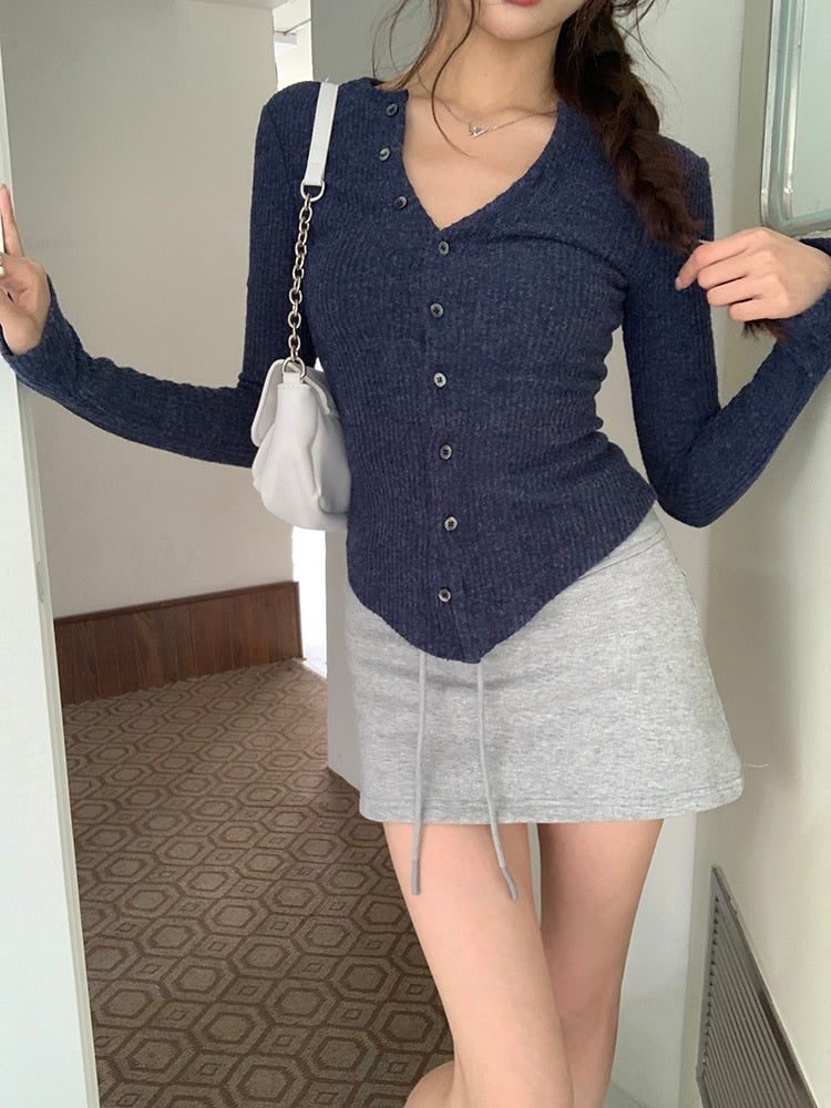 [Korean Style] V-neck Fine Knit Top Cardigan