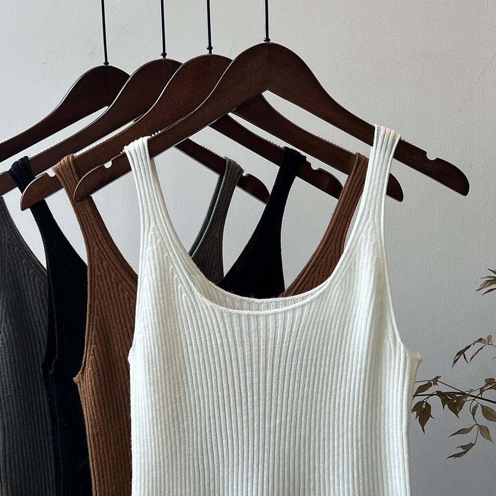 [Korean Style] Casual Solid Color Knit Cami Tank Top