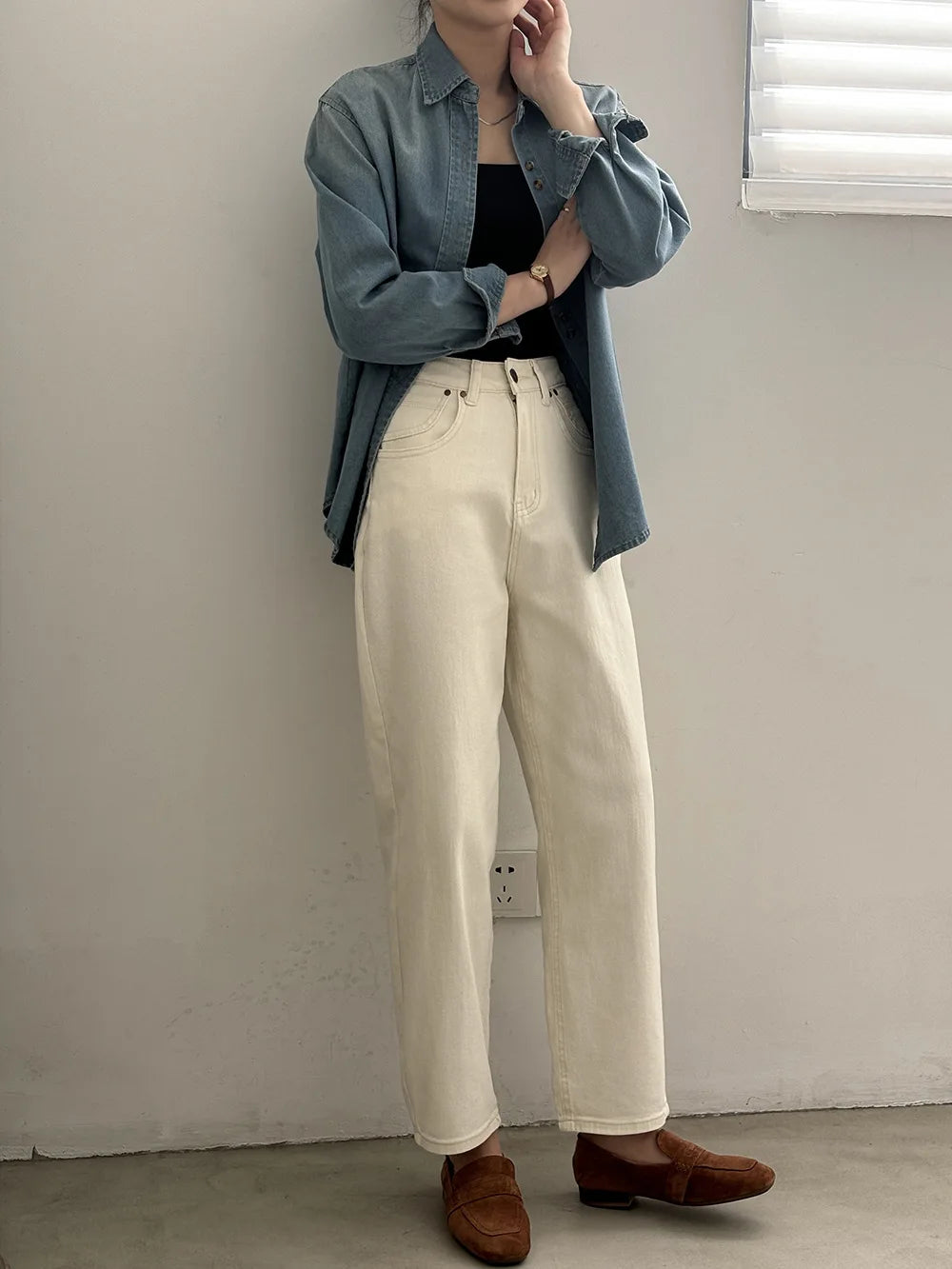 [Korean Style] 2 Colors High Waist Vintage Wash Straight Jeans