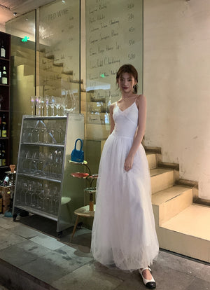 [Korean Style] V-neck Spaghetti Strap Ballet Tulle Dress