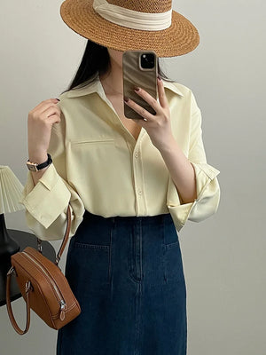 [Korean Style] 3 Colors Loose Fit Dropped Shoulder Button Down