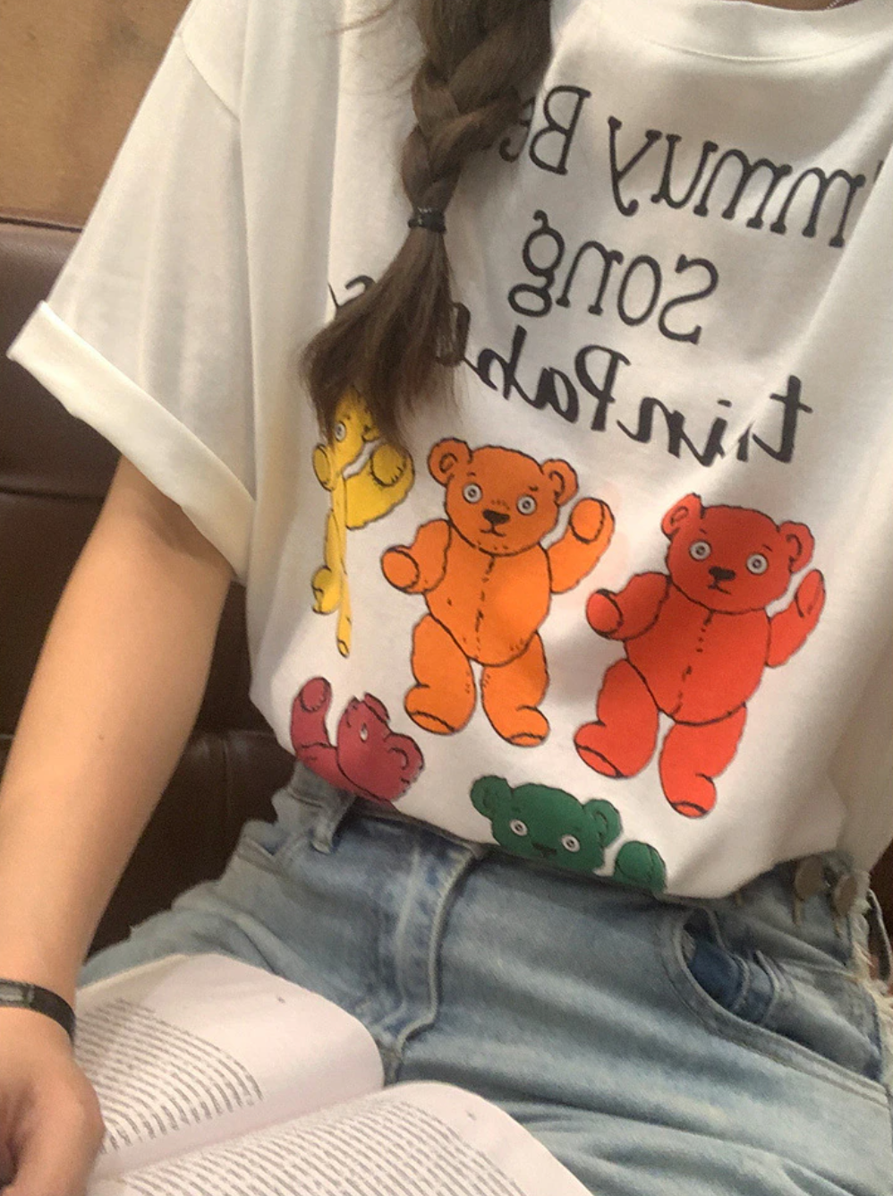 [Korean Style] 2 Color Bear Graphic Box T-shirt