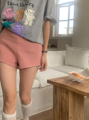 [Korean Style] 2 Color High Waist Cotton Blended shorts