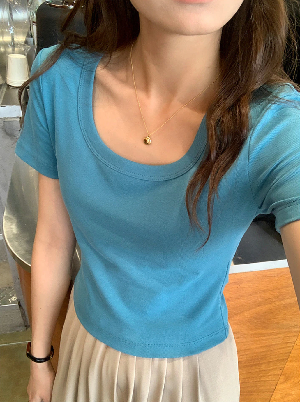 [Korean Style] 9 Color U-neckline Crop Bra Top T-Shirt