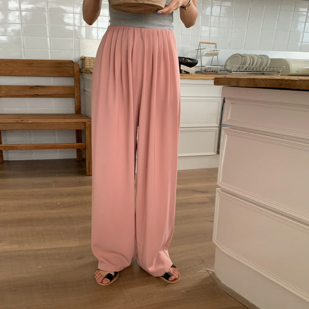 [Korean Style] High Waist Solid Color Wide Leg Pleated Trousers