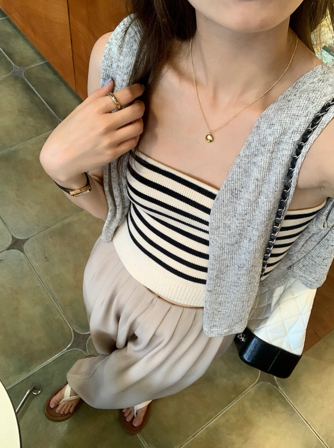 [Korean Style] Slim Fit Strapless Striped Knit Top