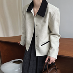 [Korean Style] Contrast Color Collared Crop Jacket
