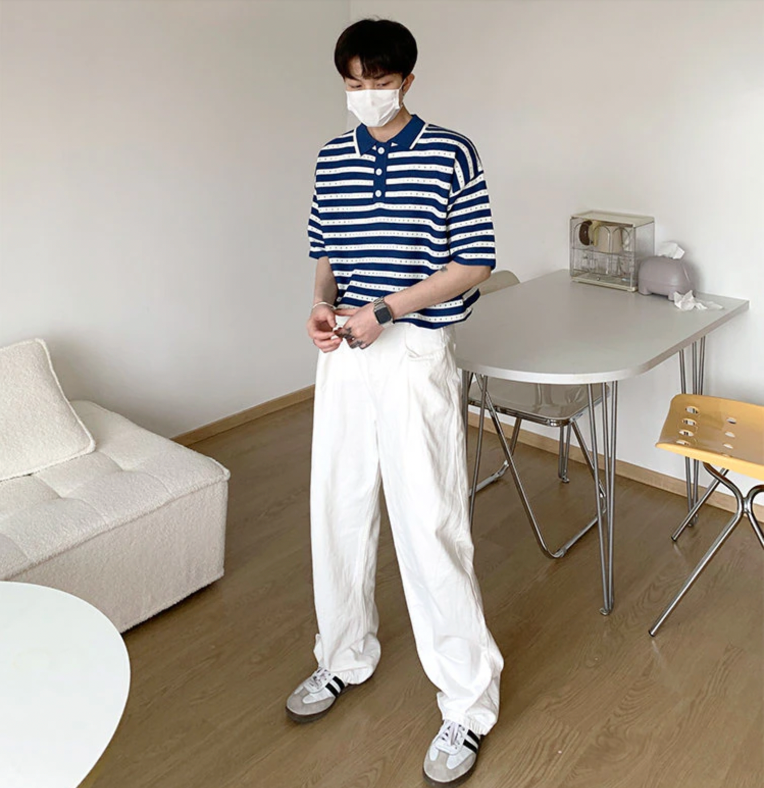 [Korean Style] 2 Colors Knitted Stripe Polo Shirts