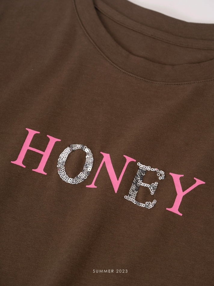 [Korean Style] 4 Colors Honey Text Graphic Box T-shirt