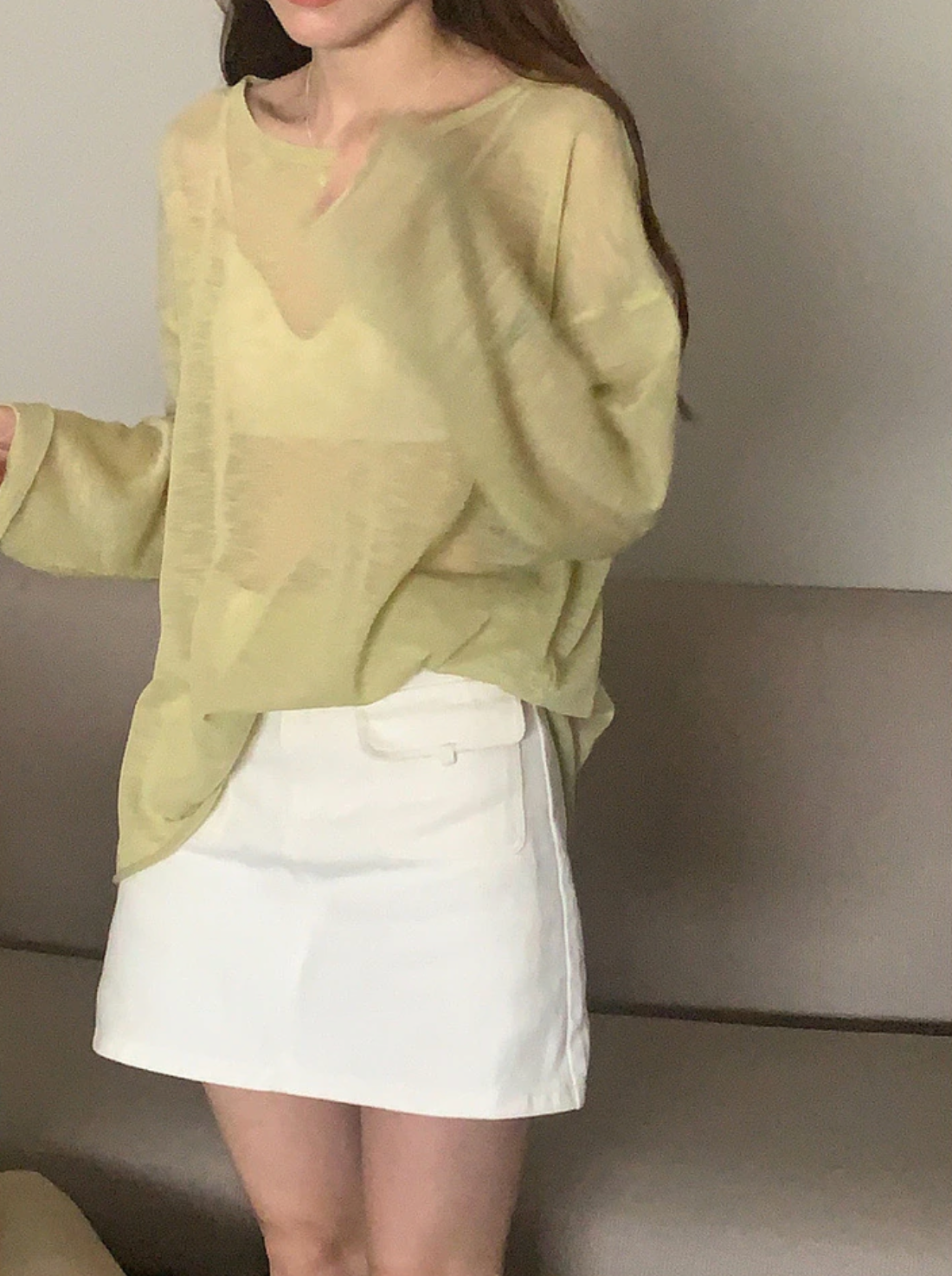 [Korean Style] Basic Loose Fit Open Edge See-through T-shirt