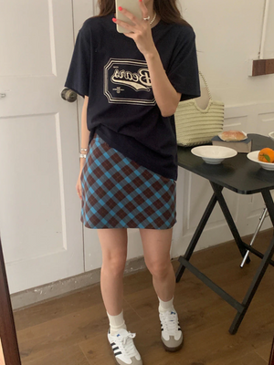 [Korean Style] Retro High Waist Plaid Short Skirt
