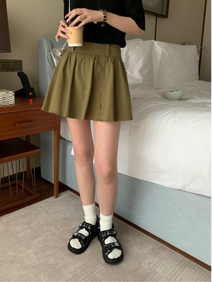 [Korean Style] Academia High Rise Open Edge Detail A-Line Skirt