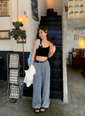 [Korean Style] Mid-waisted Stripe Wide Leg Jeans