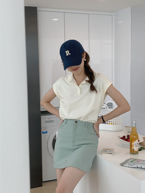 [Korean Style] Solid Color Cap Sleeve Polo Shirt