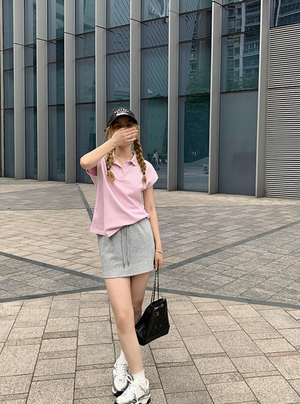 [Korean Style] Solid Color Cap Sleeve Polo Shirt