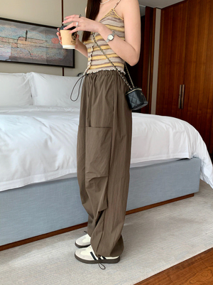 Korean Style] 3 Color Drawstring Wide Leg Pocket Cargo Pants – Ordicle