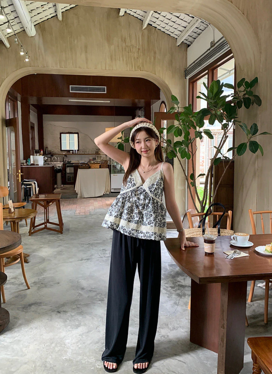 [Korean Style] High Waist Solid Color Drawstring Wide Leg Pants