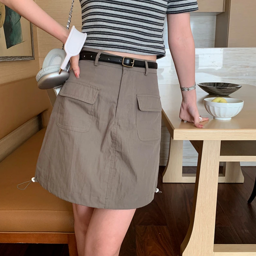 [Korean Style] High Waist Drawstring Pocket Cargo Short Skirt