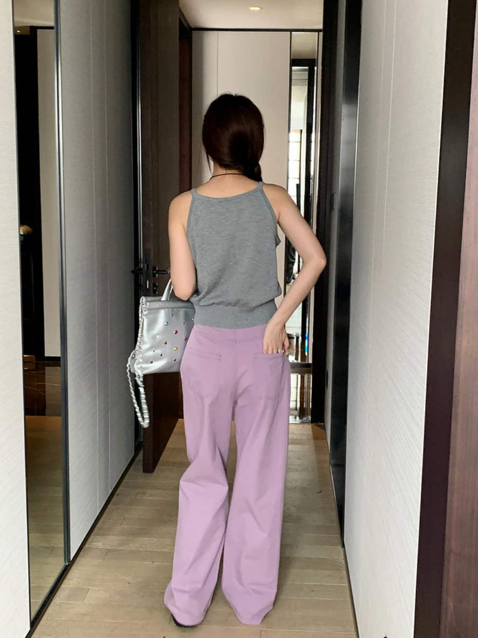 [Korean Style] High Waist Solid Color Straight Wide Leg Pants