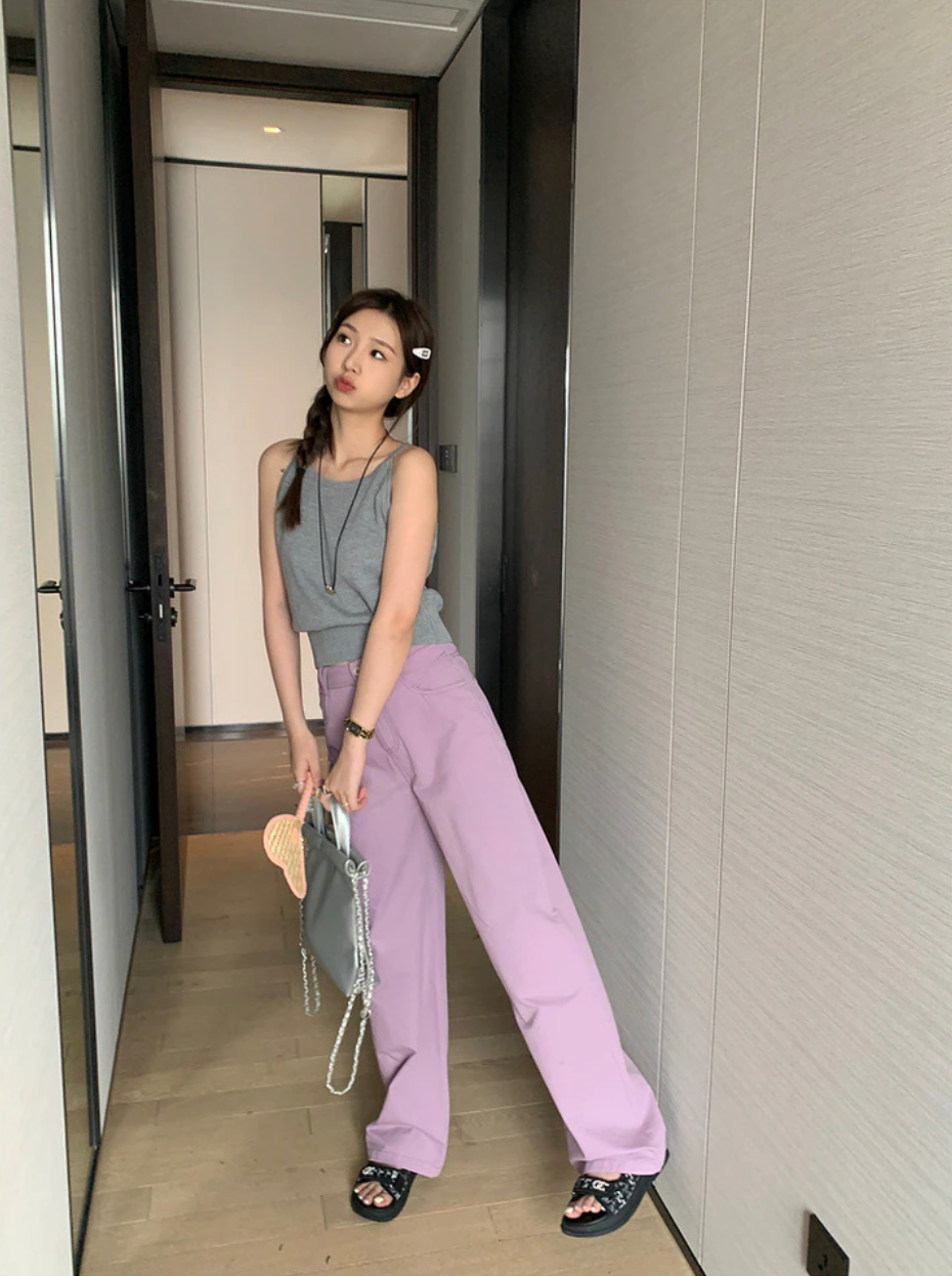 [Korean Style] High Waist Solid Color Straight Wide Leg Pants