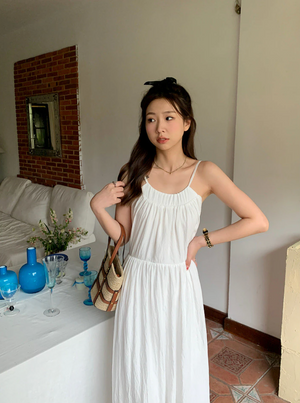 [Korean Style]  2 Colors Cut-out Open Back Spaghetti Strap Maxi Dress