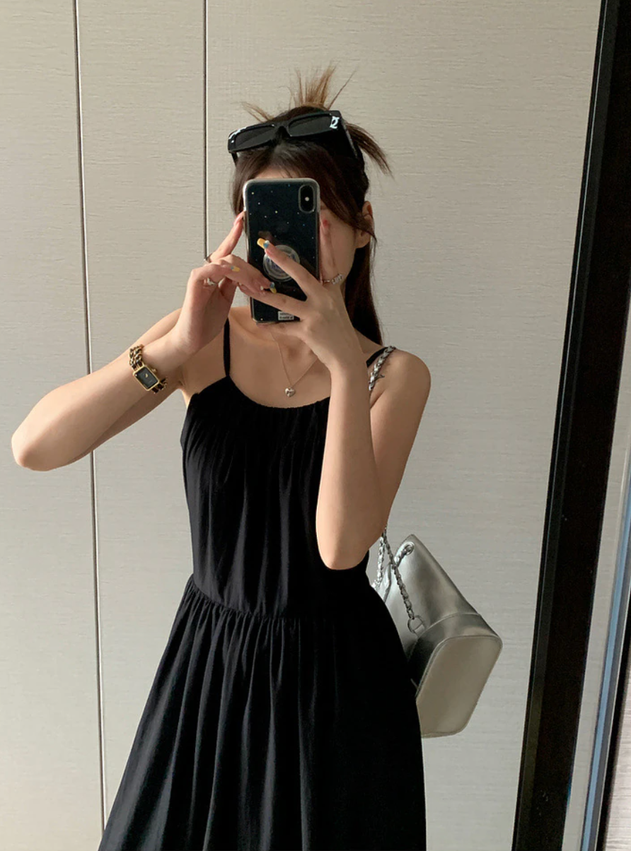 [Korean Style]  2 Colors Cut-out Open Back Spaghetti Strap Maxi Dress