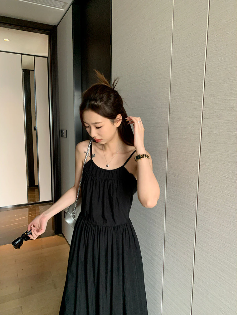 [Korean Style]  2 Colors Cut-out Open Back Spaghetti Strap Maxi Dress