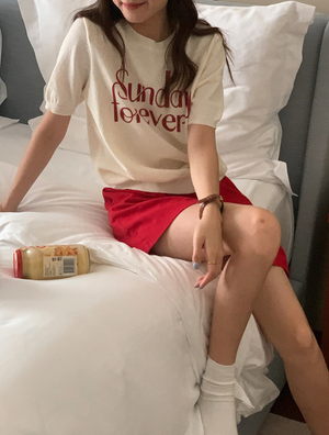 [Korean Style] Graphic Short Sleeve Find Knit Top