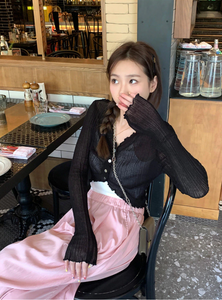 [Korean Style] Lettuce Edge Long Sleeve Fine Knit Summer Cardigan
