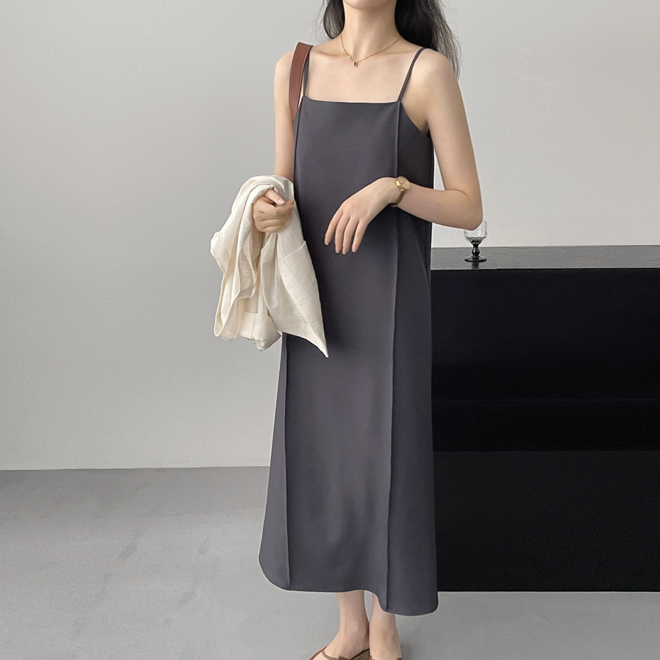 [Korean Style] Minimalistic Square Neck Basics Camisole Dress