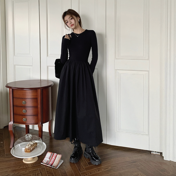 ワンピース Isaline Long Knit Dress black S Box Pleat Knit Dress in Black Rib | SMYTHE