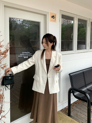 [Korean Style] 2 Colors Textured Loose Fit Casual Blazer