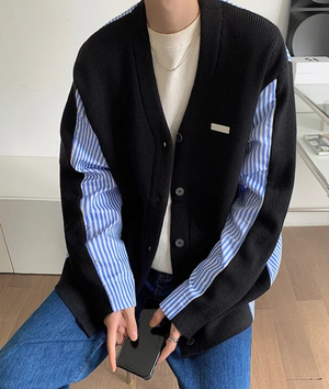 [Korean Style] Wool Stripe Pattern Oversized Cardigans