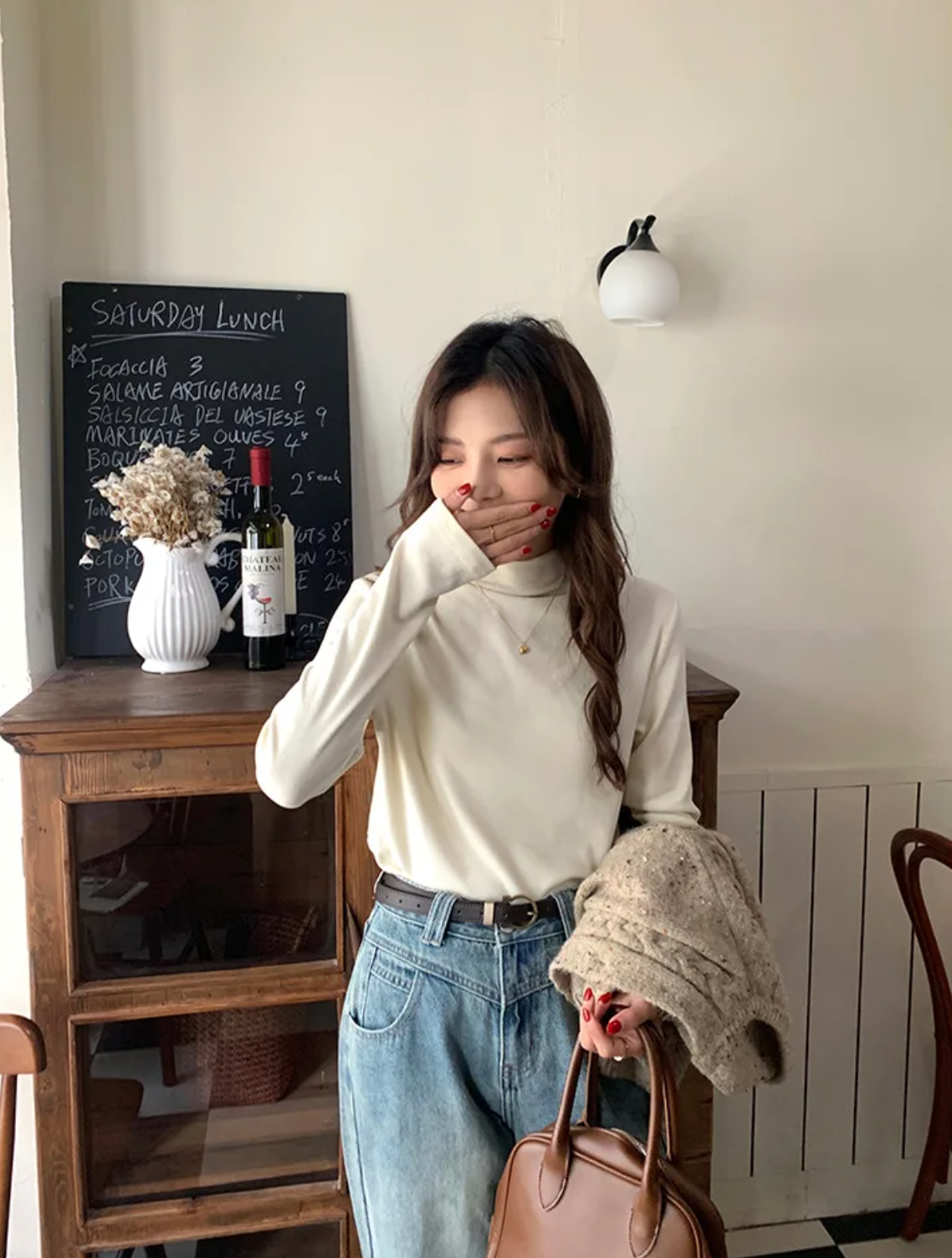 [Korean Style] Solid Color Basic Mock Neck Pullover
