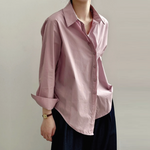 [Korean Style] Loose Fit Solid Color Irregular Button Down Shirt