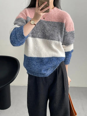 [Korean Style] Crew Neck Color Blocks Cozy Sweater