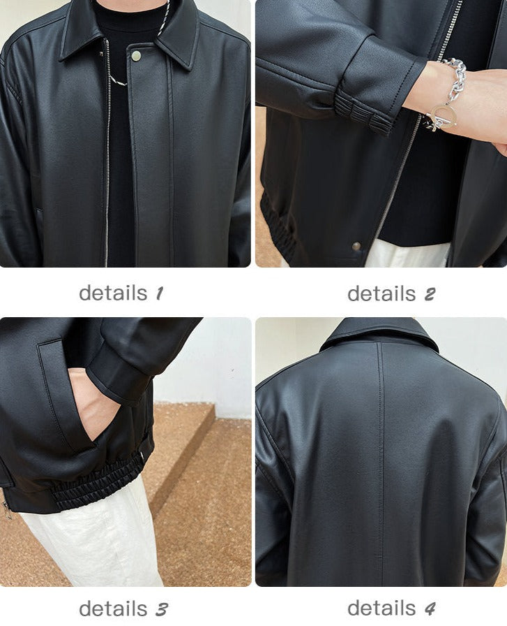 [Korean Style] 3 Colors Oxford PU Leather Jackets