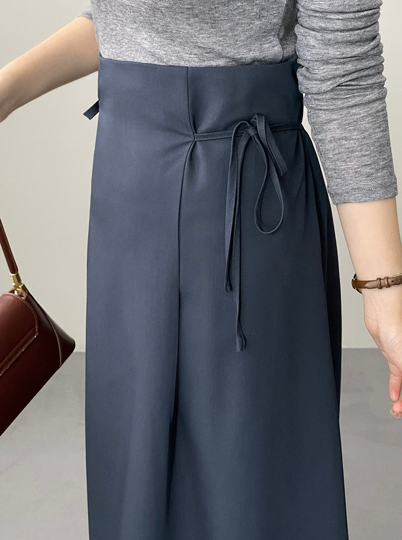 [Korean Style] High Quality High Waist Cinched Waist Drawstring A-line Long Skirt
