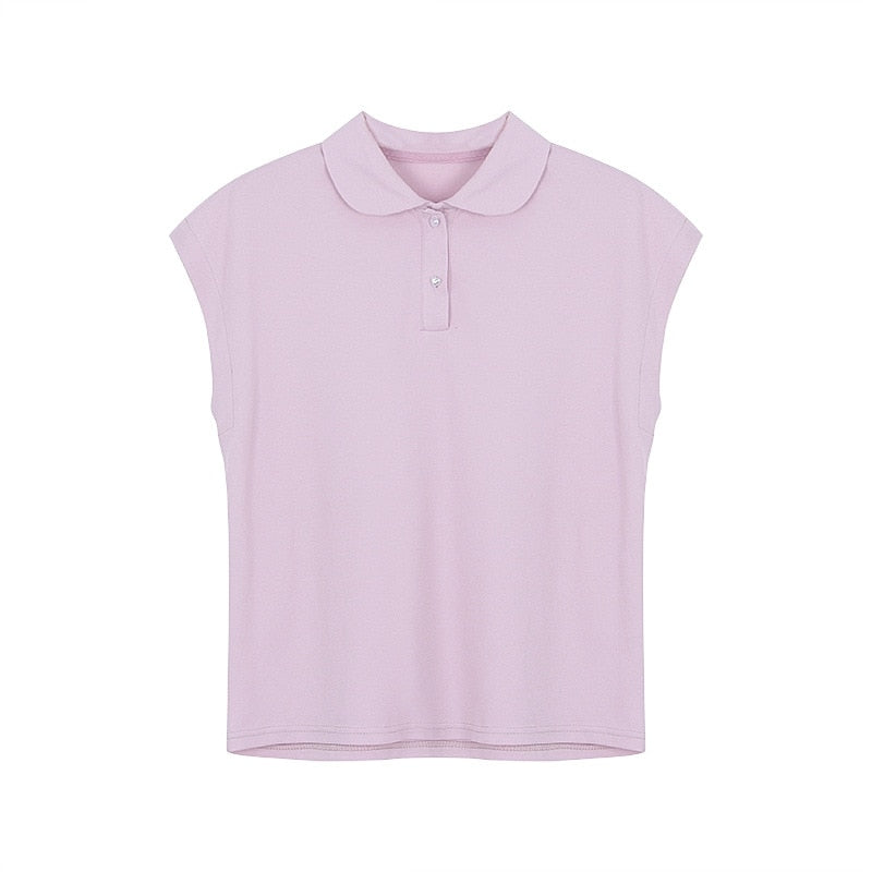 [Korean Style] Solid Color Cap Sleeve Polo Shirt