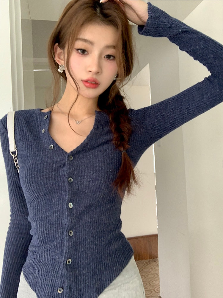 [Korean Style] V-neck Fine Knit Top Cardigan