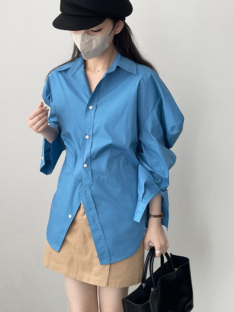 [Korean Style] Irregular Cut Loose Fit Voluminous Sleeve Shirts