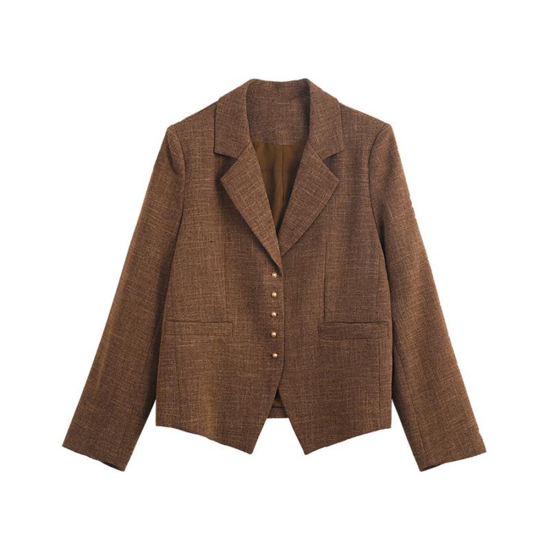 [Korean Style] High Quality Vintage Style Brown Single Breasted Blazer