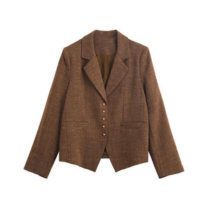 [Korean Style] High Quality Vintage Style Brown Single Breasted Blazer