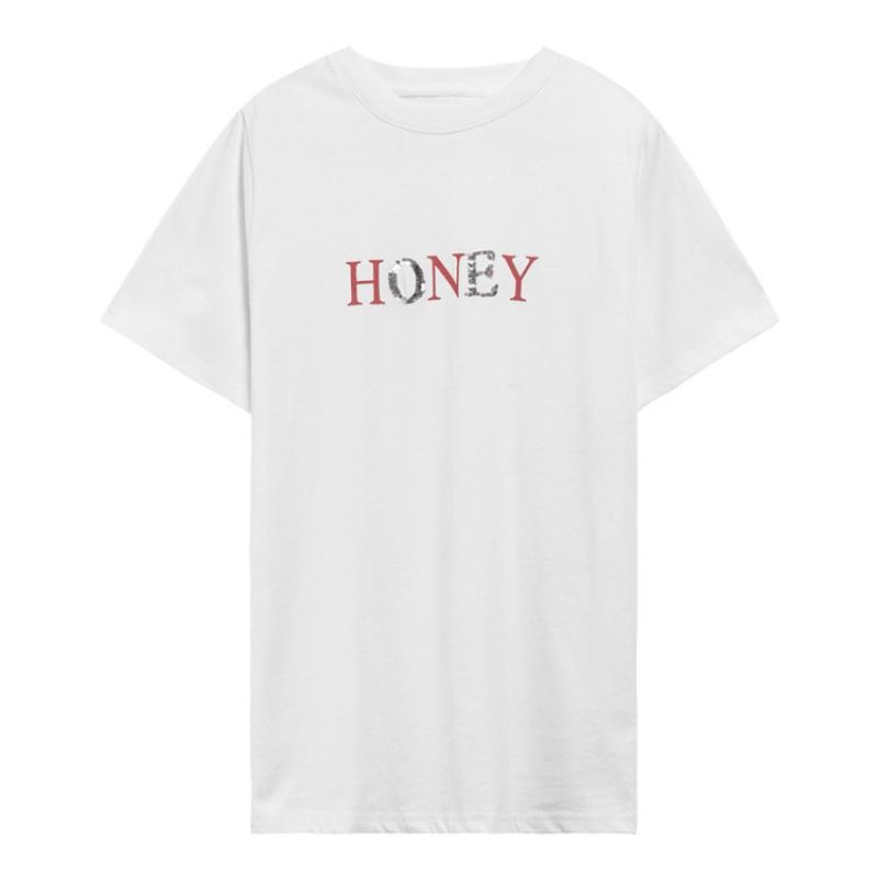 [Korean Style] 4 Colors Honey Text Graphic Box T-shirt