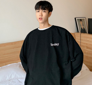 [Korean Style] Edge Grinding Letter Embroidery Sweatshirts